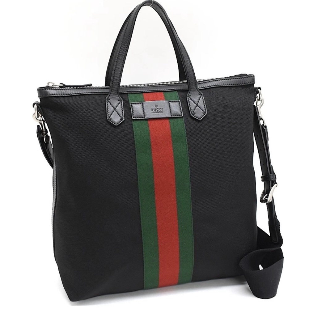 Gucci Black Messenger Bag with Green and Red Stripe NWOT
